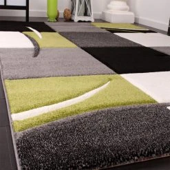 Paco Home Tapis De Créateur Aux Contours Découpés à Carreaux En Vert Noir -Magasin Joss & Main 5969 kurzflor designer teppich karo muster kariert sch 6