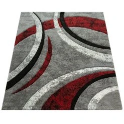 Paco Home Tapis Design à Contours Motif Ligné Moucheté Gris Noir Rouge Crème -Magasin Joss & Main bri 758 grey red 1