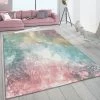 Paco Home Tapis De Salon À Poils Ras Coloré Moderne Galaxie Design Tons Pastel...