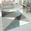 Paco Home Tapis 3D Triangles Pastel Tendance Gris Turquoise