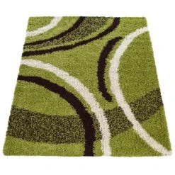 Paco Home Tapis Shaggy Longues Mèches Hautes Motifs Vert Noir Blanc -Magasin Joss & Main man 301 green 1