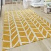 Paco Home Tapis Salon Motif Géométrique Moderne Poils Ras Rayures Jaune Blanc