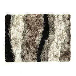 Alternative view of Vente-unique Tapis Shaggy à Poils Longs ECUME - Tufté Main - Taupe, Blanc Et Noir...