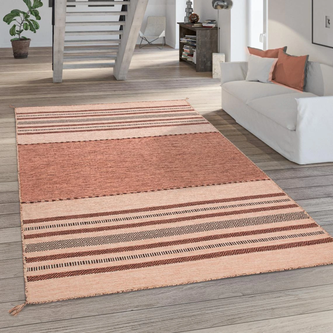 Paco Home Tapis De Salon 100 % Coton Poils Ras Tissé Main Aspect Rayures Abric... 3 Paco Home Tapis De Salon 100 % Coton Poils Ras Tissé Main Aspect Rayures Abric...
