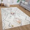 Paco Home Tapis De Salon Poils Ras Motif 3D Ethnique Boho Diamants Moderne Crèm...
