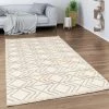 Paco Home Tapis De Salon Poils Ras Motif Boho Geometrique Franges Crème