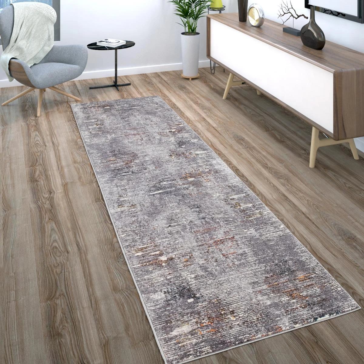 Paco Home Tapis De Salon Poils Ras Vintage Abstrait Blanc Cassé Gris Bleu Rouge... 4 Paco Home Tapis De Salon Poils Ras Vintage Abstrait Blanc Cassé Gris Bleu Rouge... – Image 2