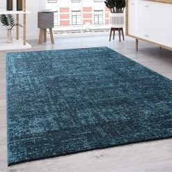 Paco Home Tapis De Salon Tissage Plat Moderne Uni Pastel Turquoise Bleu
