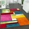 Paco Home Tapis Design à Carreaux Contour Trendy Multicolore L'Oeil Vert Bleu O...