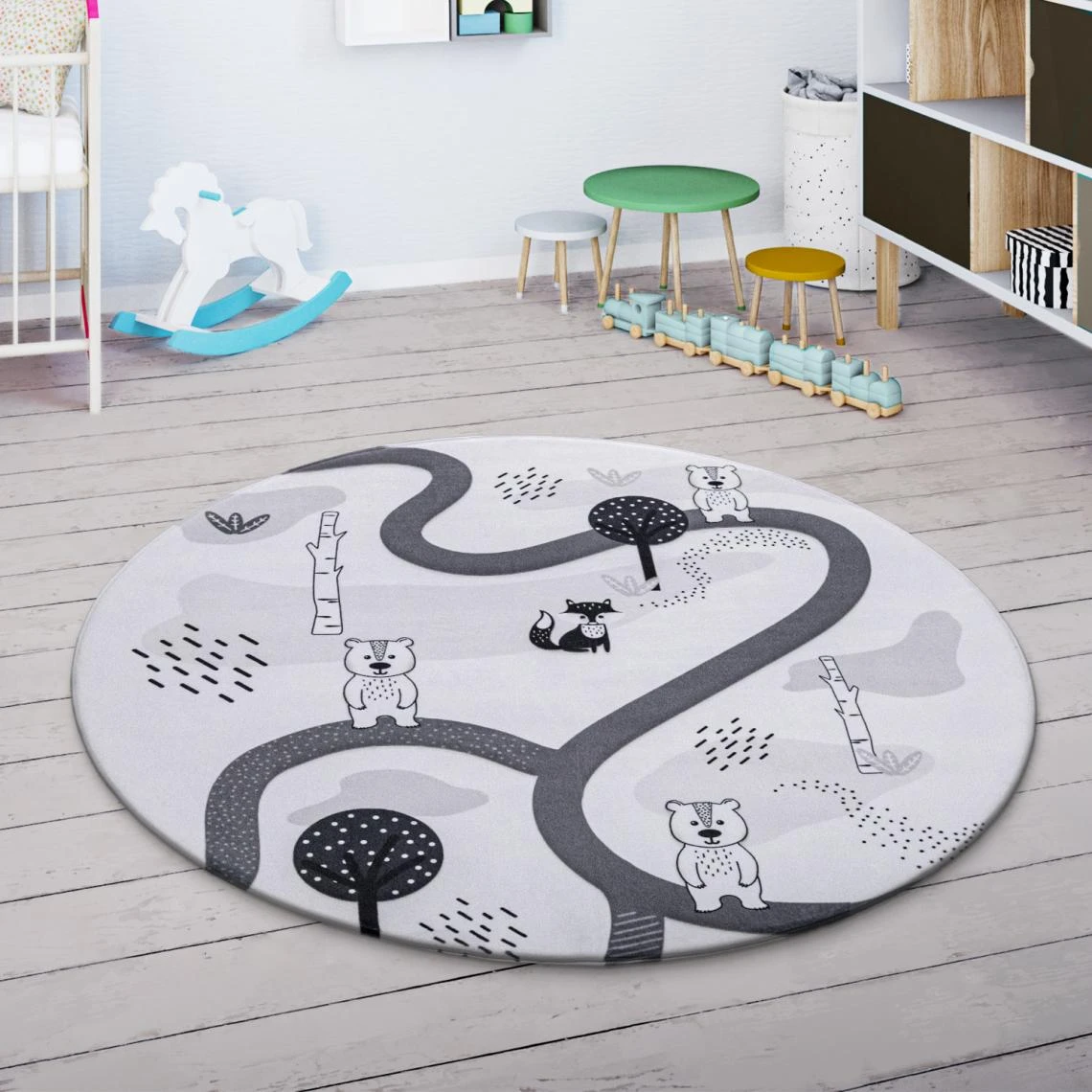 Paco Home Tapis Enfant Tapis Chambre Enfant Motif Animal Arbre Rue Blanc Gris 4 Paco Home Tapis Enfant Tapis Chambre Enfant Motif Animal Arbre Rue Blanc Gris – Image 2
