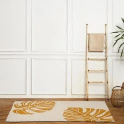 GUY LEVASSEUR Tapis Fantaisie En Coton Tufté Blanc Et Jaune Monstera -Magasin Joss & Main tapis fantaisie en coton tufte blanc et jaune monstera 13810614 38246920 1140x1140