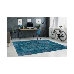 Paris Prix Tapis Patchwork En Cuir Fait Main ""Voila"" Turquoise - 120 X 170 Cm -Magasin Joss & Main tapis patchwork en cuir fait main voila turquoise 1