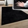 Paco Home Tapis Poils Longs, Shaggy Pour Salon, Moelleux, Doux, Lavable, Noir
