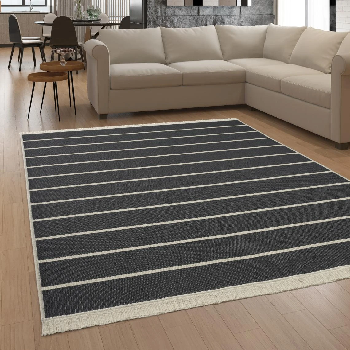 Paco Home Tapis Salon Chambre Adulte Lavable Rayures Géométrique Franges Anthr... 4 Paco Home Tapis Salon Chambre Adulte Lavable Rayures Géométrique Franges Anthr... – Image 2