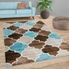 Paco Home Tapis Salon Motif Marocain Poils Ras Moderne En Beige Bleu Brun
