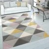 Paco Home Tapis Salon Poils Ras Geometrique Contours Découpés Motif Losange Gr...