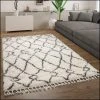 Paco Home Tapis Shaggy Tapis De Salon Poils Longs Scandinave Franges Motif Abstr...