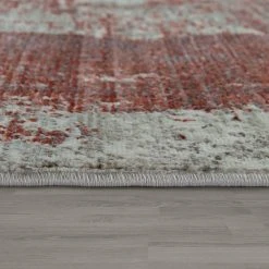 Paco Home Tapis À Poils Ras Rouge Beige Salon Abstrait Design Carreaux Style Us... -Magasin Joss & Main teppich kurzflor muster abstrakt rot weiss wohnzimmer esszimmer diele flur fransen vintage 2