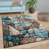 Paco Home Tapis Salon Motif Géométrique Poils Ras Moderne En Bleu Beige Brun