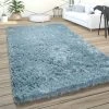 Paco Home Tapis De Salon Poils Longs Shaggy Pastel Uni Doux Turquoise