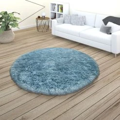 Paco Home Tapis De Salon Poils Longs Shaggy Pastel Uni Doux Turquoise -Magasin Joss & Main teppich wohnzimmer hochflor weich tuerkis rund 1