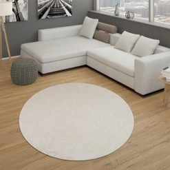 Paco Home Tapis Pour Salon Uni Poils Ras Sobre Et Moderne, Crème -Magasin Joss & Main teppich wohnzimmer kurzflor modern creme rund 1