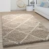 Paco Home Tapis De Salon Poils Longs Shaggy Motif Losanges Scandinave Moderne Be...