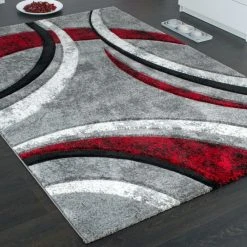 Paco Home Tapis Design à Contours Motif Ligné Moucheté Gris Noir Rouge Crème -Magasin Joss & Main teppiche wohnzimmer guenstig teppich rot grau schw 1 1