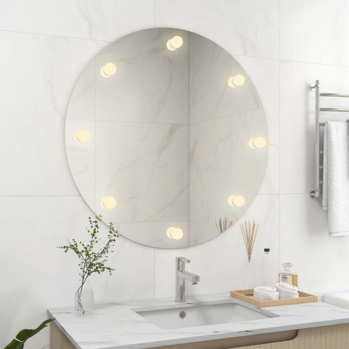 VidaXL Miroir Mural Sans Cadre Avec Lampes LED Rond Verre 5 VidaXL Miroir Mural Sans Cadre Avec Lampes LED Rond Verre – Image 3